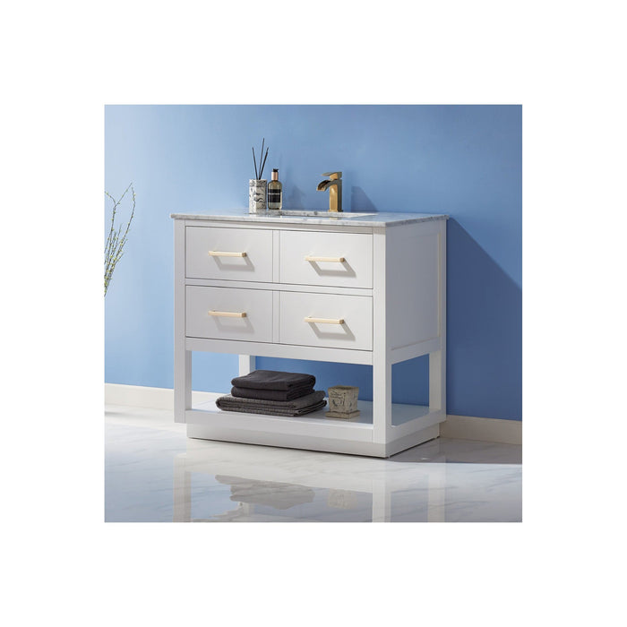 Remi 36" Single Bathroom Vanity Set in White and Carrara White Marble Countertop without Mirror