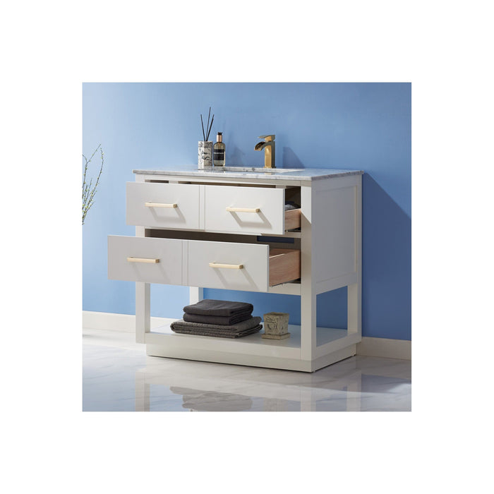 Remi 36" Single Bathroom Vanity Set in White and Carrara White Marble Countertop without Mirror