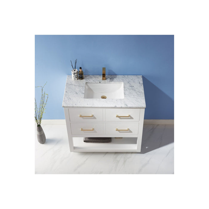 Remi 36" Single Bathroom Vanity Set in White and Carrara White Marble Countertop without Mirror
