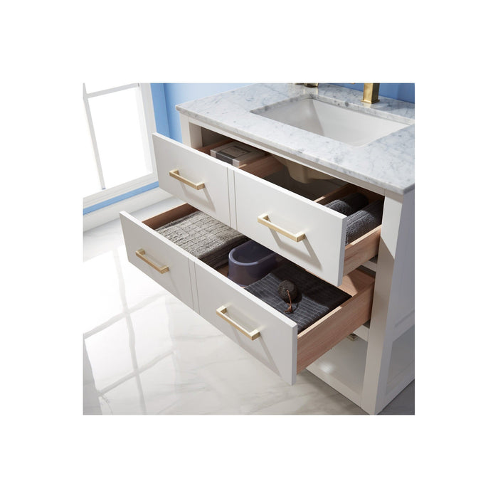 Remi 36" Single Bathroom Vanity Set in White and Carrara White Marble Countertop without Mirror