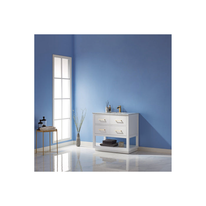 Remi 36" Single Bathroom Vanity Set in White and Carrara White Marble Countertop without Mirror