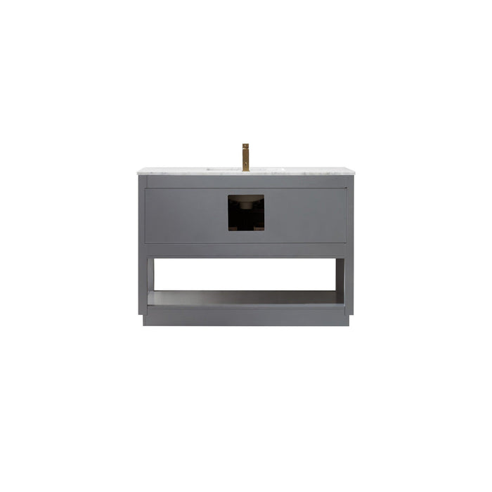 Remi 48" Single Bathroom Vanity Set in Gray and Carrara White Marble Countertop without Mirror