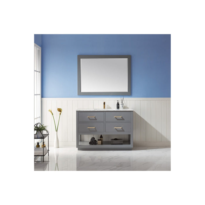 Remi 48" Single Bathroom Vanity Set in Gray and Carrara White Marble Countertop with Mirror