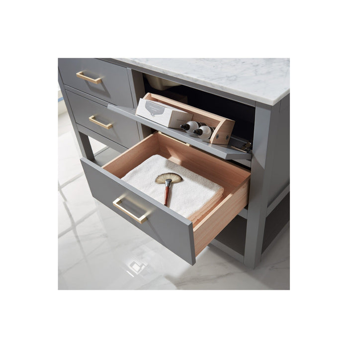 Remi 48" Single Bathroom Vanity Set in Gray and Carrara White Marble Countertop with Mirror