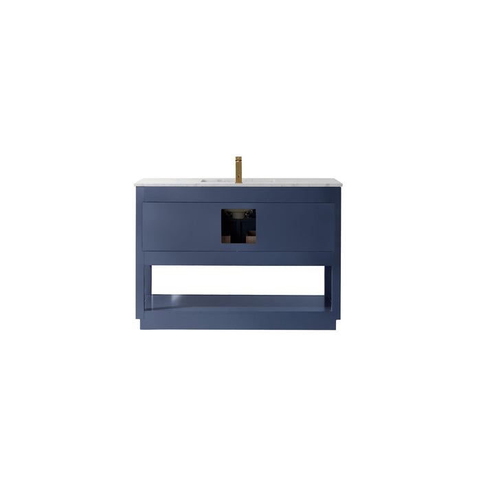 Remi 48" Single Bathroom Vanity Set in Royal Blue and Carrara White Marble Countertop without Mirror