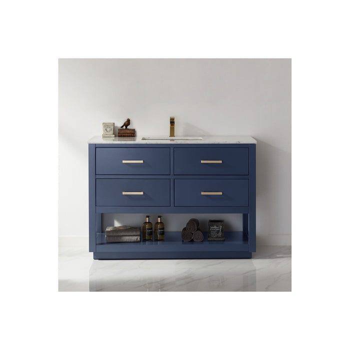 Remi 48" Single Bathroom Vanity Set in Royal Blue and Carrara White Marble Countertop without Mirror