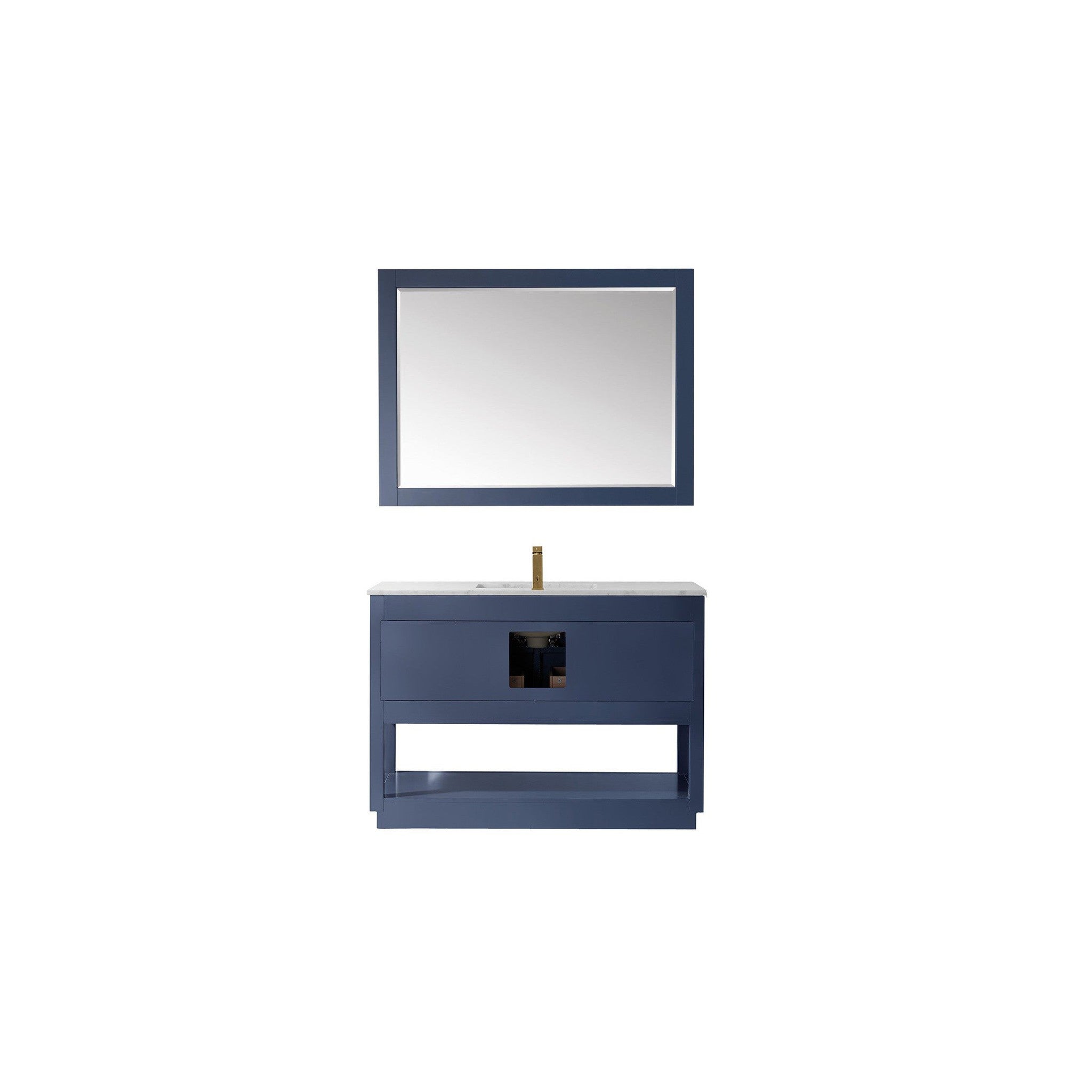 Remi 48" Single Bathroom Vanity Set in Royal Blue and Carrara White Marble Countertop with Mirror