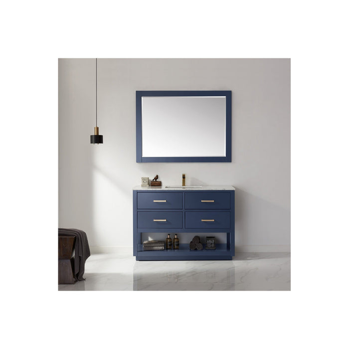 Remi 48" Single Bathroom Vanity Set in Royal Blue and Carrara White Marble Countertop with Mirror
