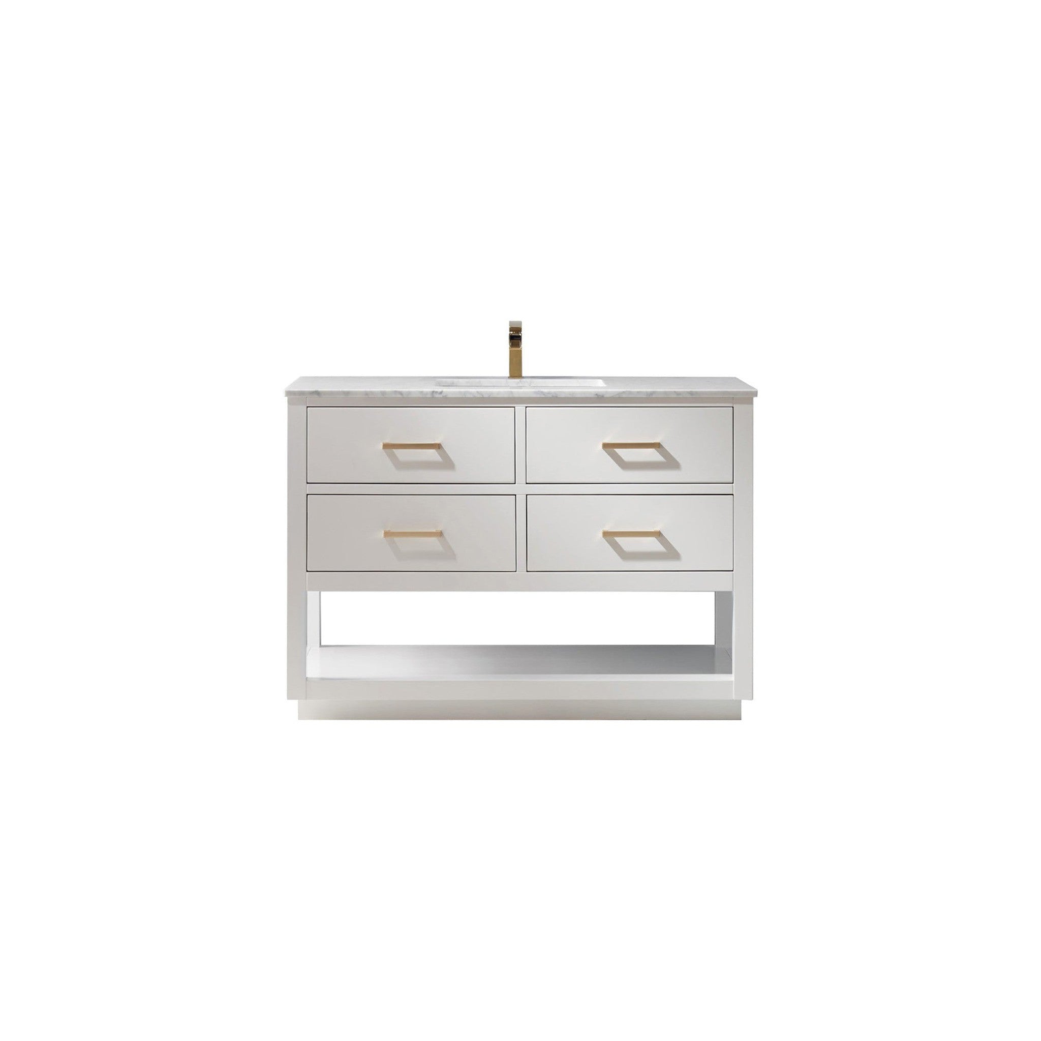 Remi 48" Single Bathroom Vanity Set in White and Carrara White Marble Countertop without Mirror