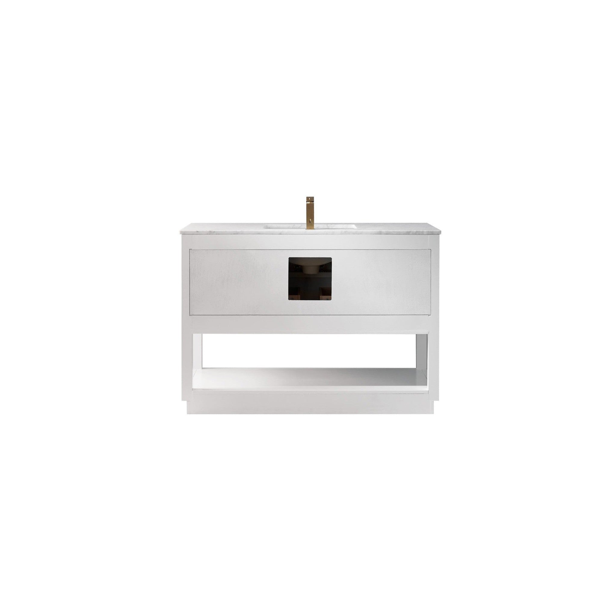 Remi 48" Single Bathroom Vanity Set in White and Carrara White Marble Countertop without Mirror