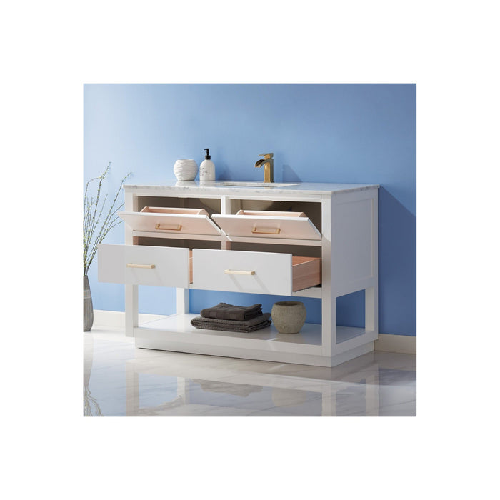 Remi 48" Single Bathroom Vanity Set in White and Carrara White Marble Countertop without Mirror