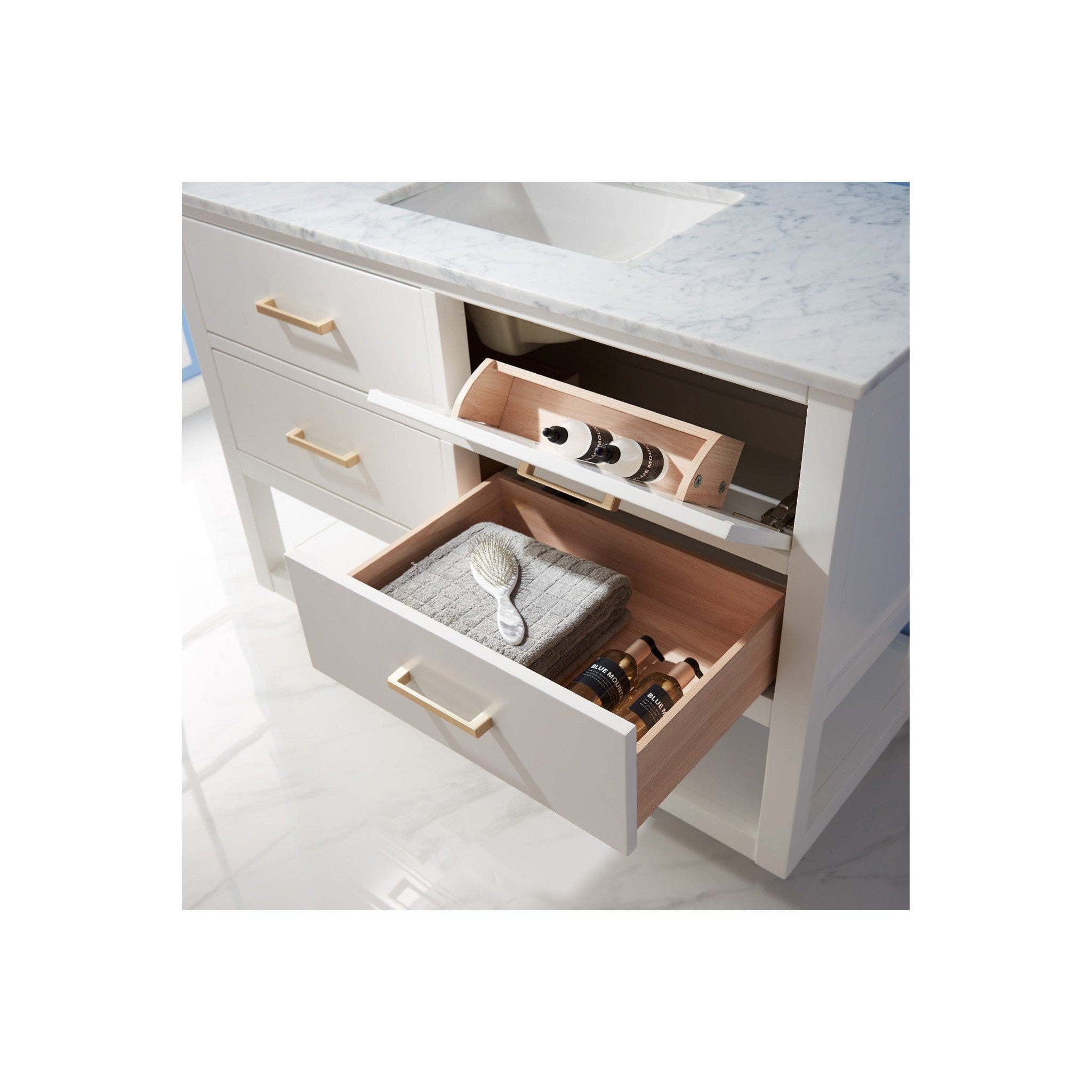 Remi 48" Single Bathroom Vanity Set in White and Carrara White Marble Countertop without Mirror