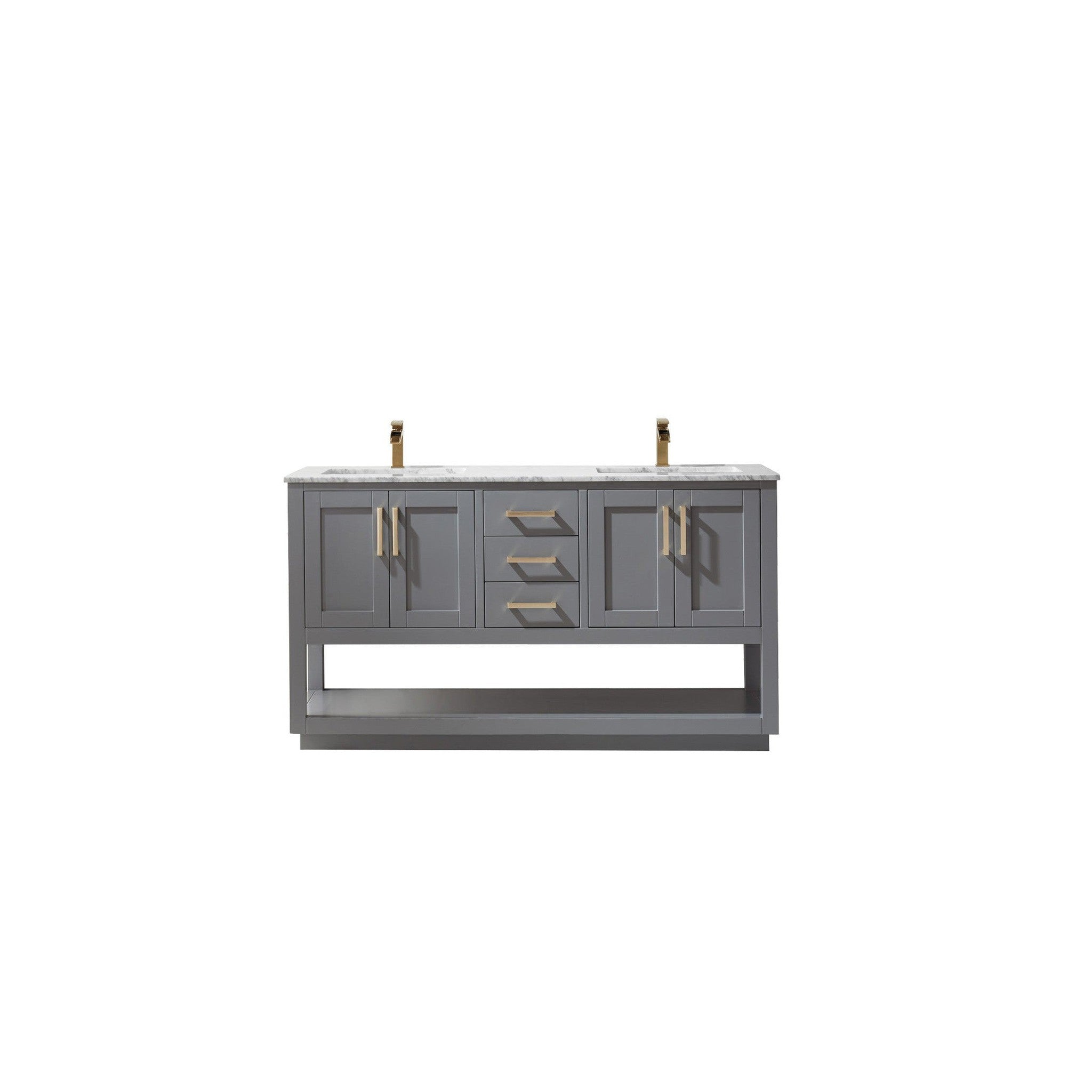 Remi 60" Double Bathroom Vanity Set in Gray and Carrara White Marble Countertop without Mirror
