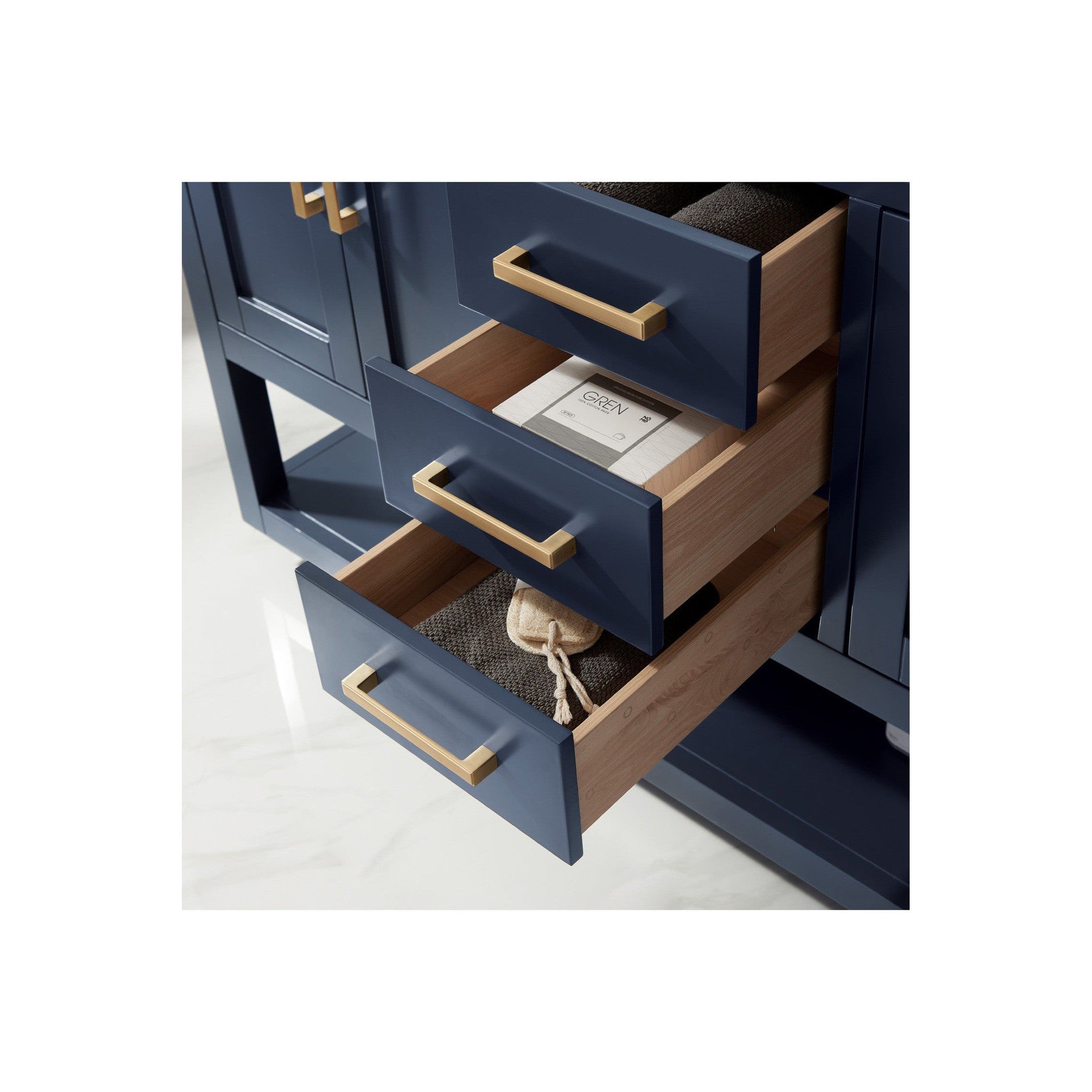 Remi 60" Double Bathroom Vanity Set in Royal Blue and Carrara White Marble Countertop with Mirror
