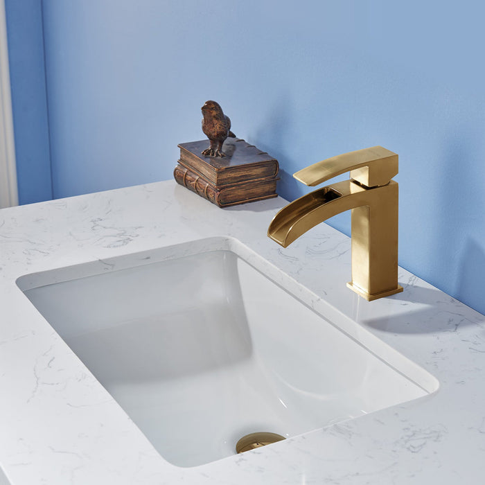 Jackson 36" Single Bathroom Vanity Set in White and Composite Carrara White Stone Countertop without Mirror
