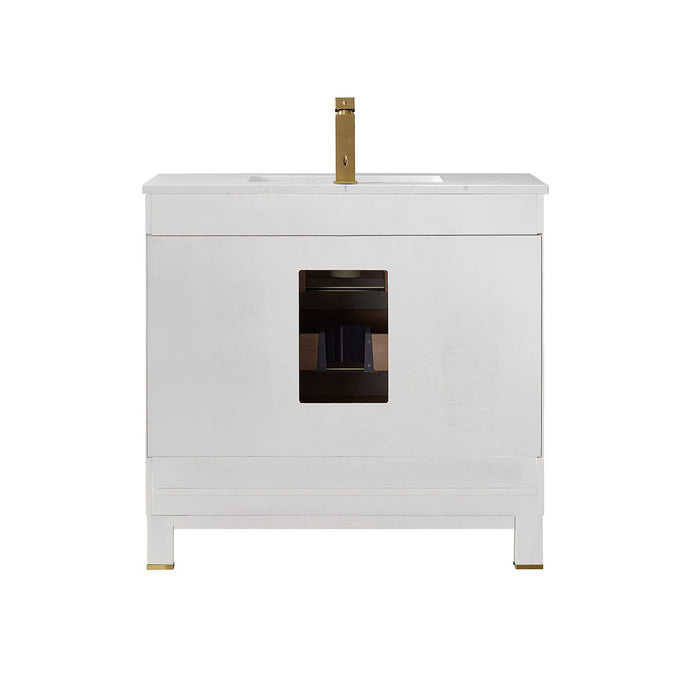 Jackson 36" Single Bathroom Vanity Set in White and Composite Carrara White Stone Countertop without Mirror