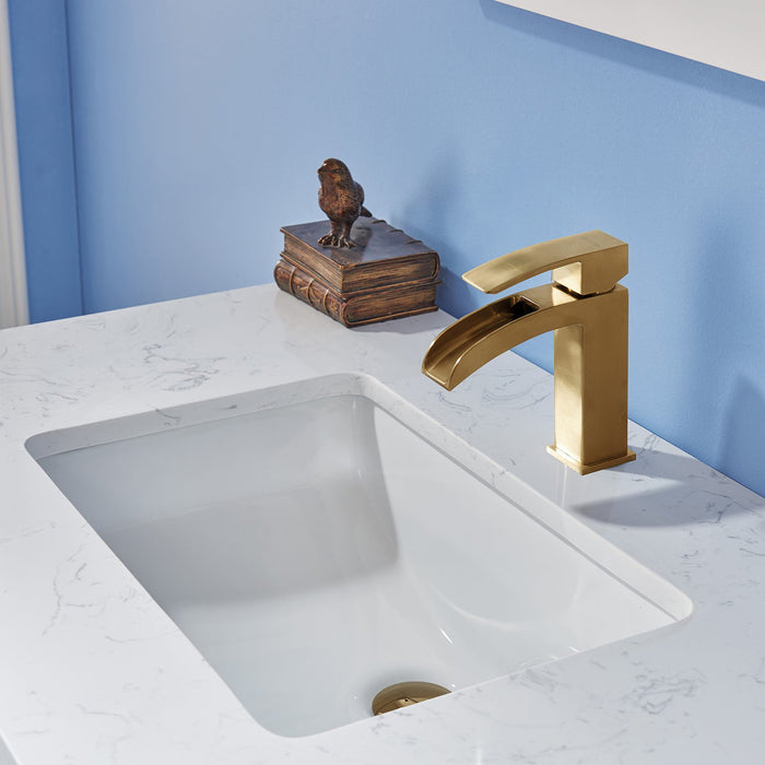 Jackson 36" Single Bathroom Vanity Set in White and Composite Carrara White Stone Countertop with Mirror