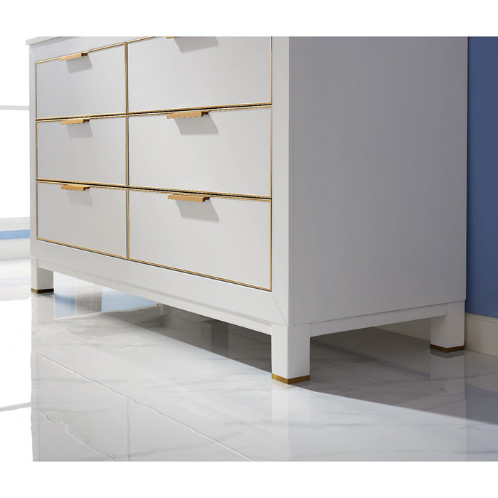 Jackson 60" Double Bathroom Vanity Set in White and Composite Carrara White Stone Countertop with Mirror