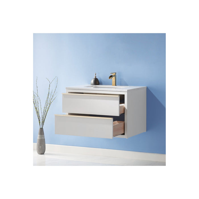 Morgan 30" Single Bathroom Vanity Set in White and Composite Carrara White Stone Countertop without Mirror