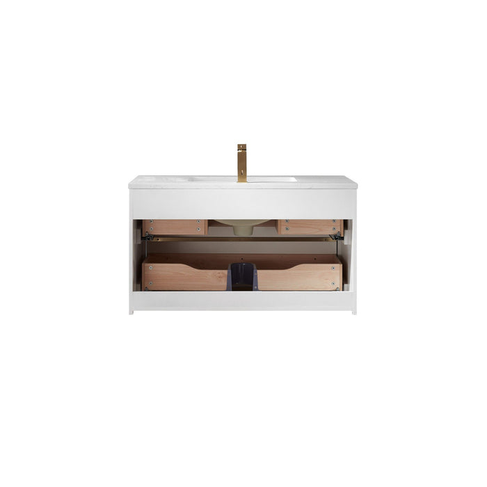 Morgan 36" Single Bathroom Vanity Set in White and Composite Carrara White Stone Countertop without Mirror