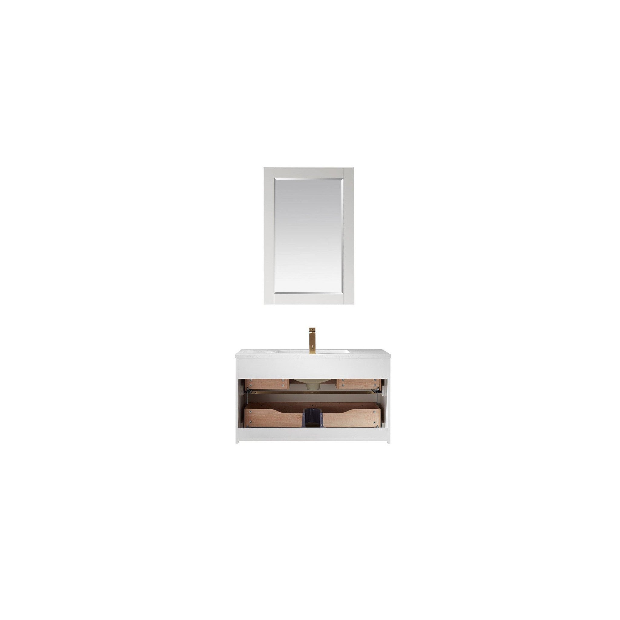 Morgan 36" Single Bathroom Vanity Set in White and Composite Carrara White Stone Countertop with Mirror