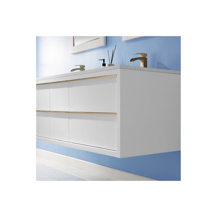 Morgan 60" Double Bathroom Vanity Set in White and Composite Carrara White Stone Countertop with Mirror
