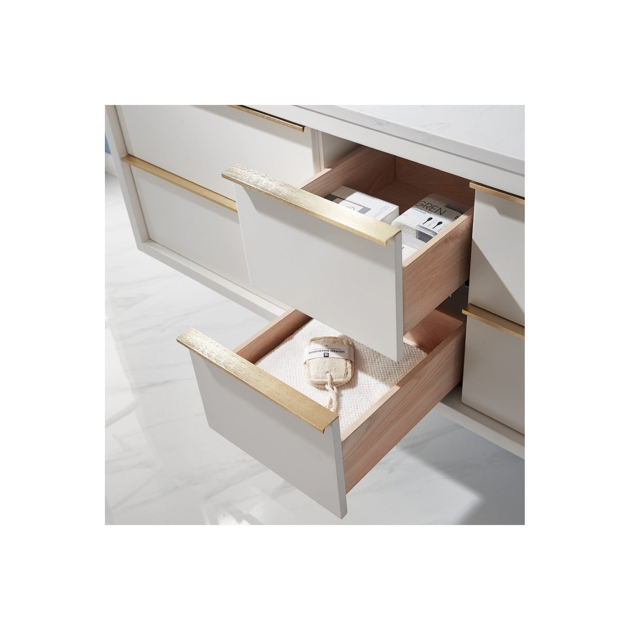 Morgan 60" Double Bathroom Vanity Set in White and Composite Carrara White Stone Countertop with Mirror