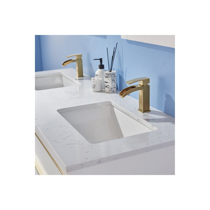 Morgan 60" Double Bathroom Vanity Set in White and Composite Carrara White Stone Countertop with Mirror