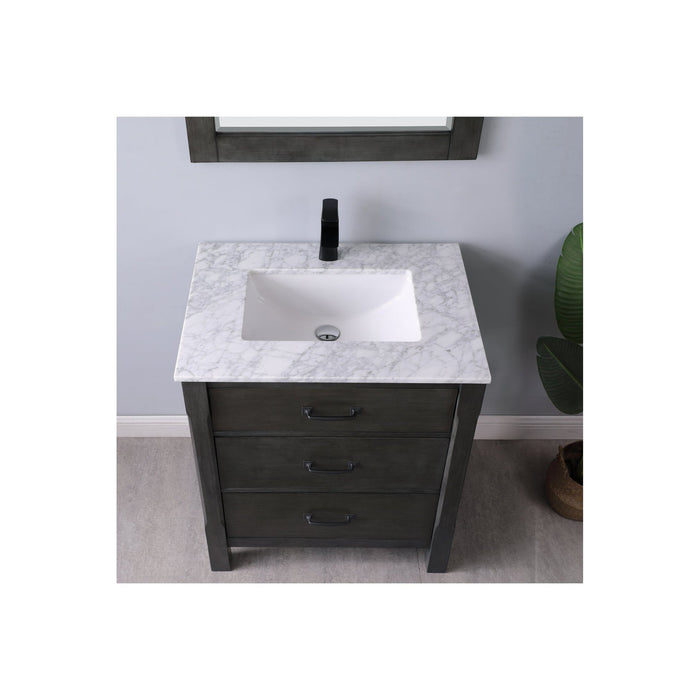 Maribella 30" Single Bathroom Vanity Set in Rust Black and Carrara White Marble Countertop with Mirror