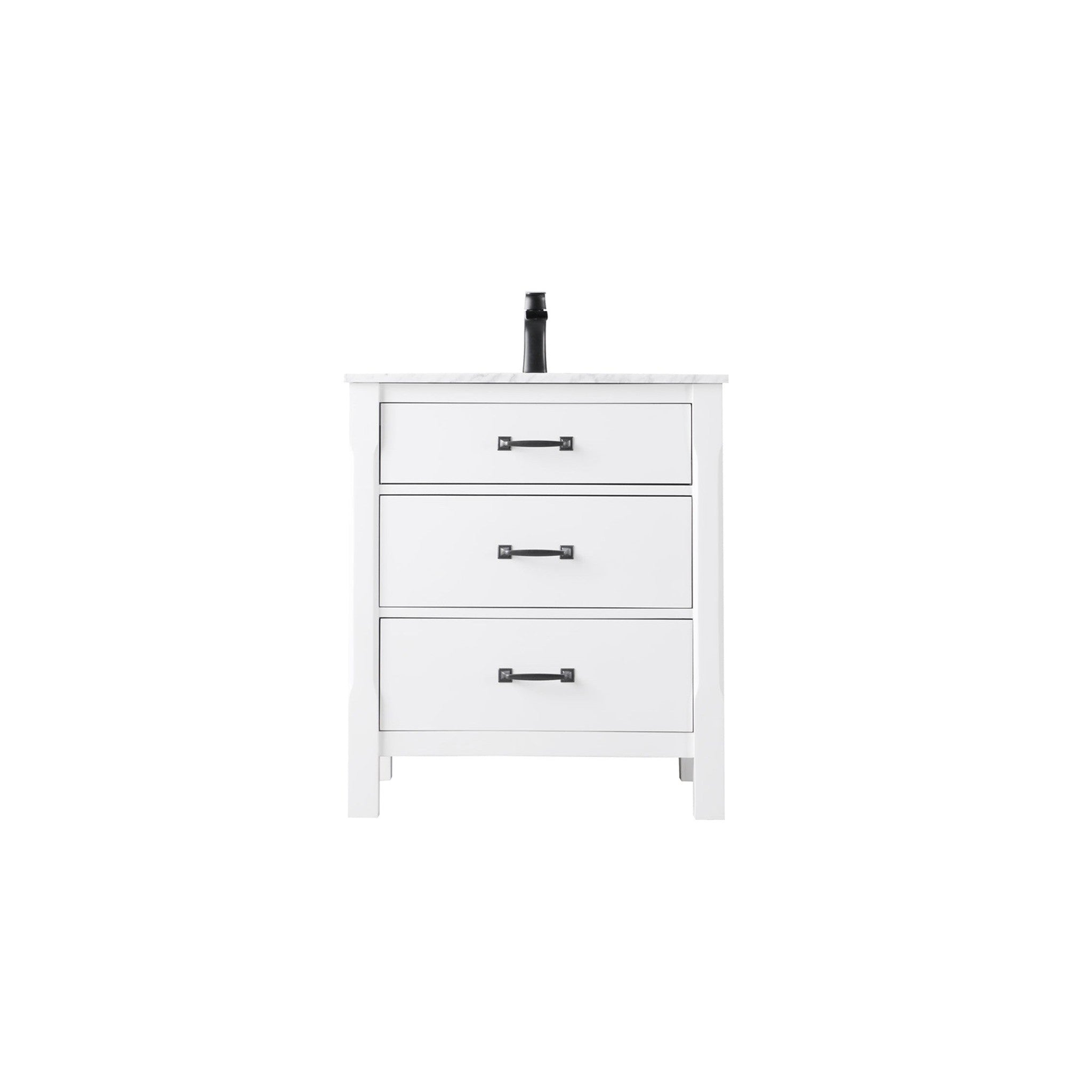 Maribella 30" Single Bathroom Vanity Set in White and Carrara White Marble Countertop without Mirror