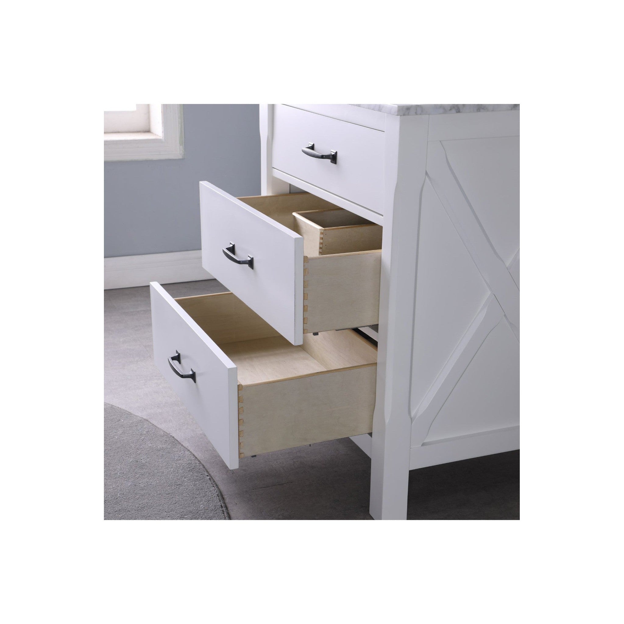 Maribella 30" Single Bathroom Vanity Set in White and Carrara White Marble Countertop with Mirror