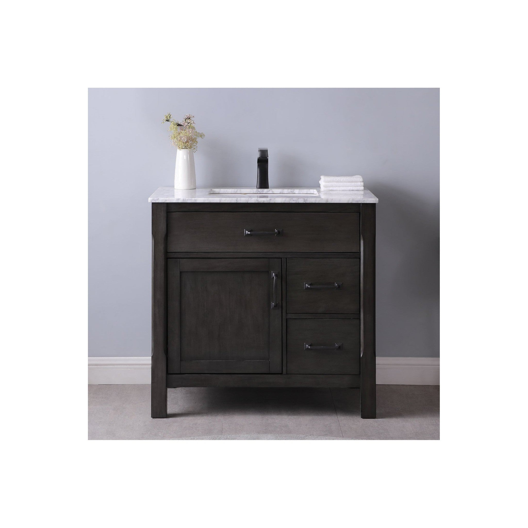 Maribella 36" Single Bathroom Vanity Set in Rust Black and Carrara White Marble Countertop without Mirror
