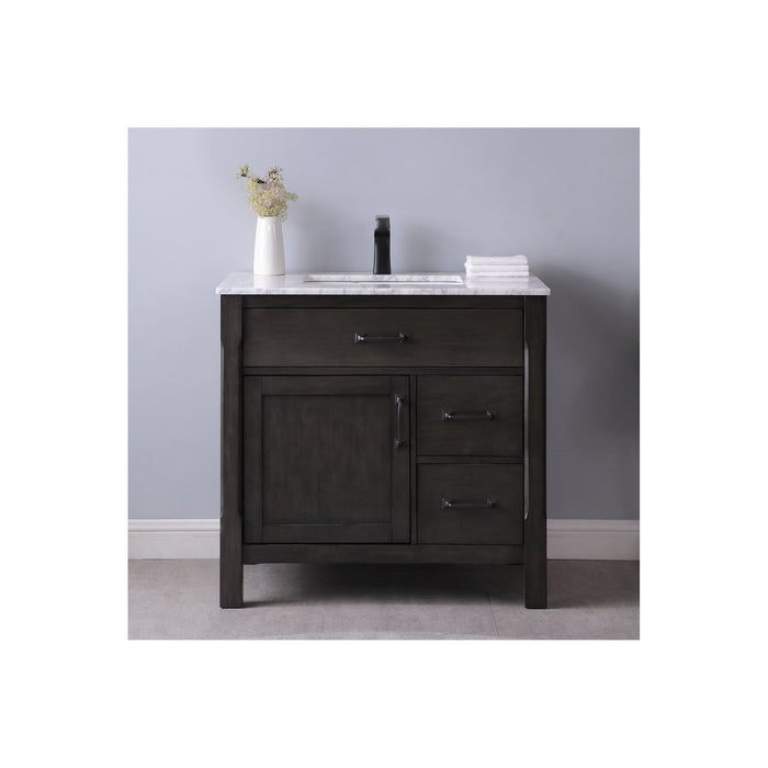 Maribella 36" Single Bathroom Vanity Set in Rust Black and Carrara White Marble Countertop without Mirror