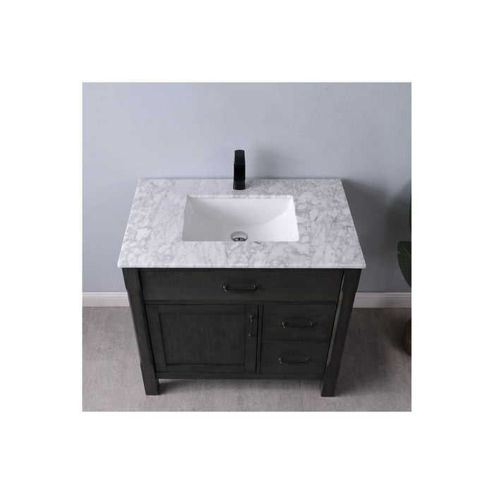 Maribella 36" Single Bathroom Vanity Set in Rust Black and Carrara White Marble Countertop without Mirror