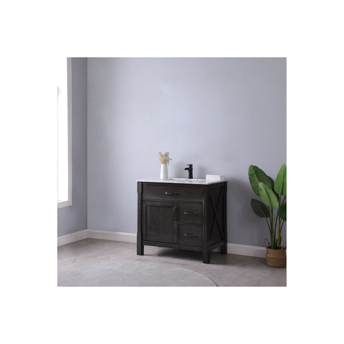 Maribella 36" Single Bathroom Vanity Set in Rust Black and Carrara White Marble Countertop without Mirror