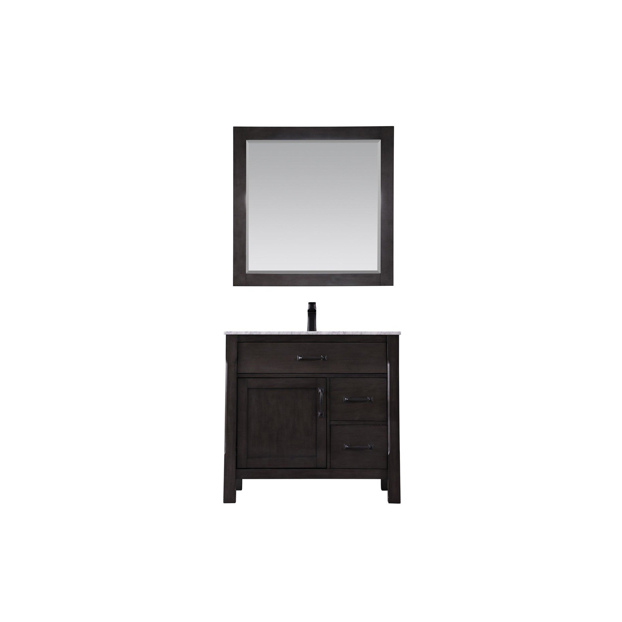 Maribella 36" Single Bathroom Vanity Set in Rust Black and Carrara White Marble Countertop with Mirror