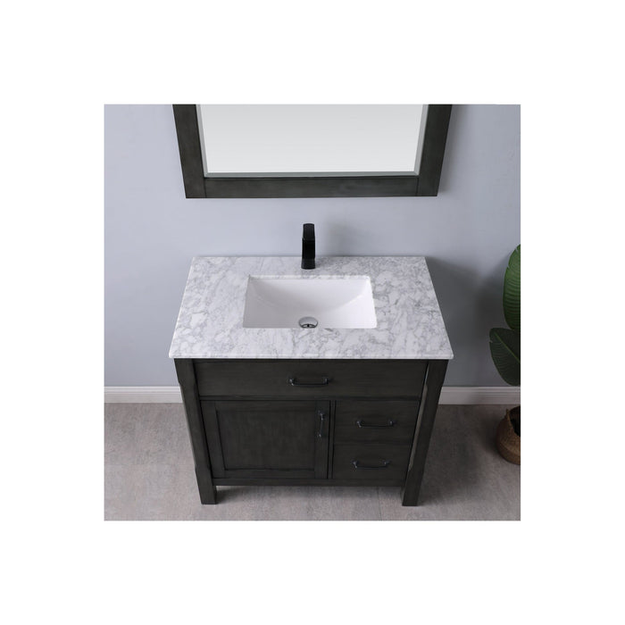 Maribella 36" Single Bathroom Vanity Set in Rust Black and Carrara White Marble Countertop with Mirror