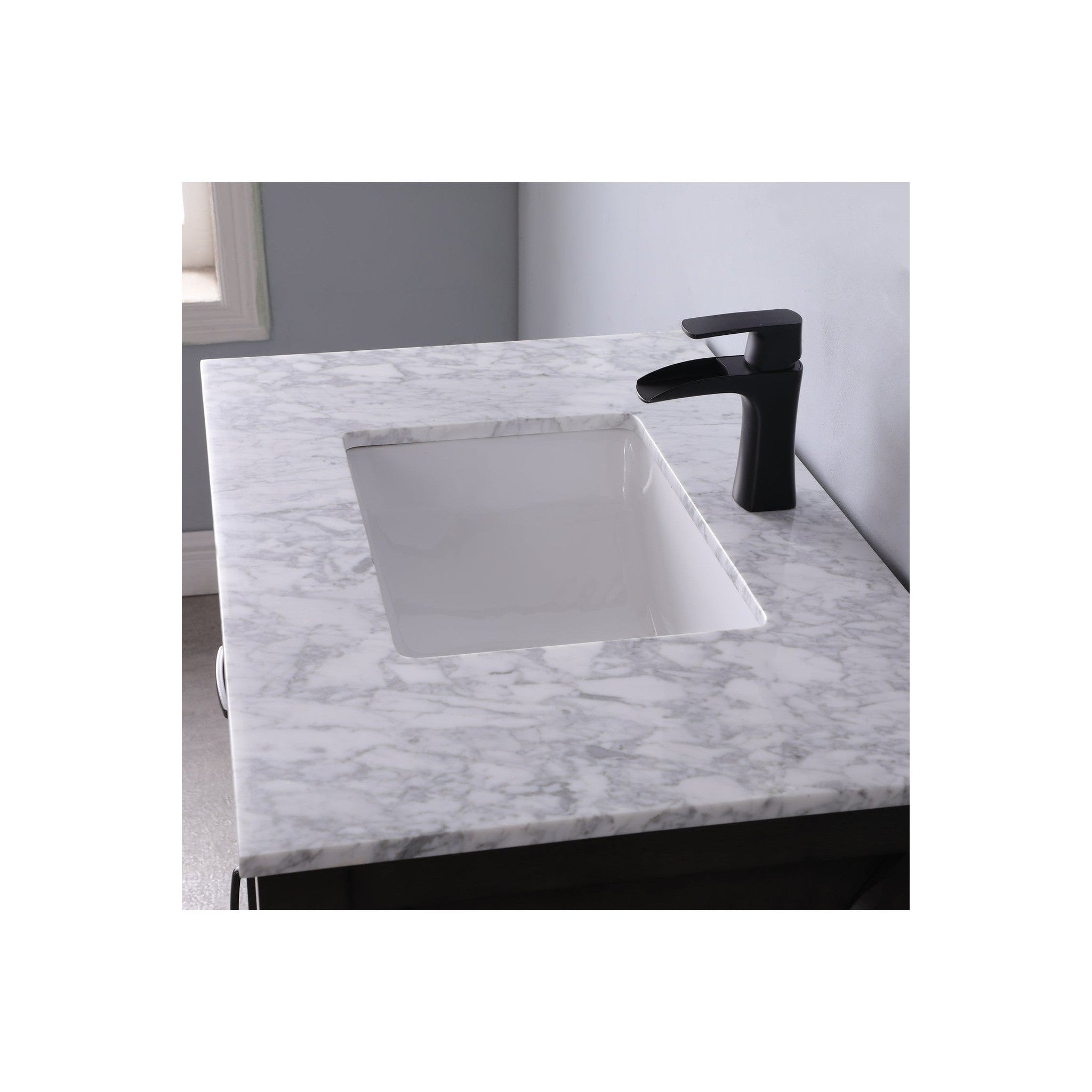 Maribella 36" Single Bathroom Vanity Set in Rust Black and Carrara White Marble Countertop with Mirror