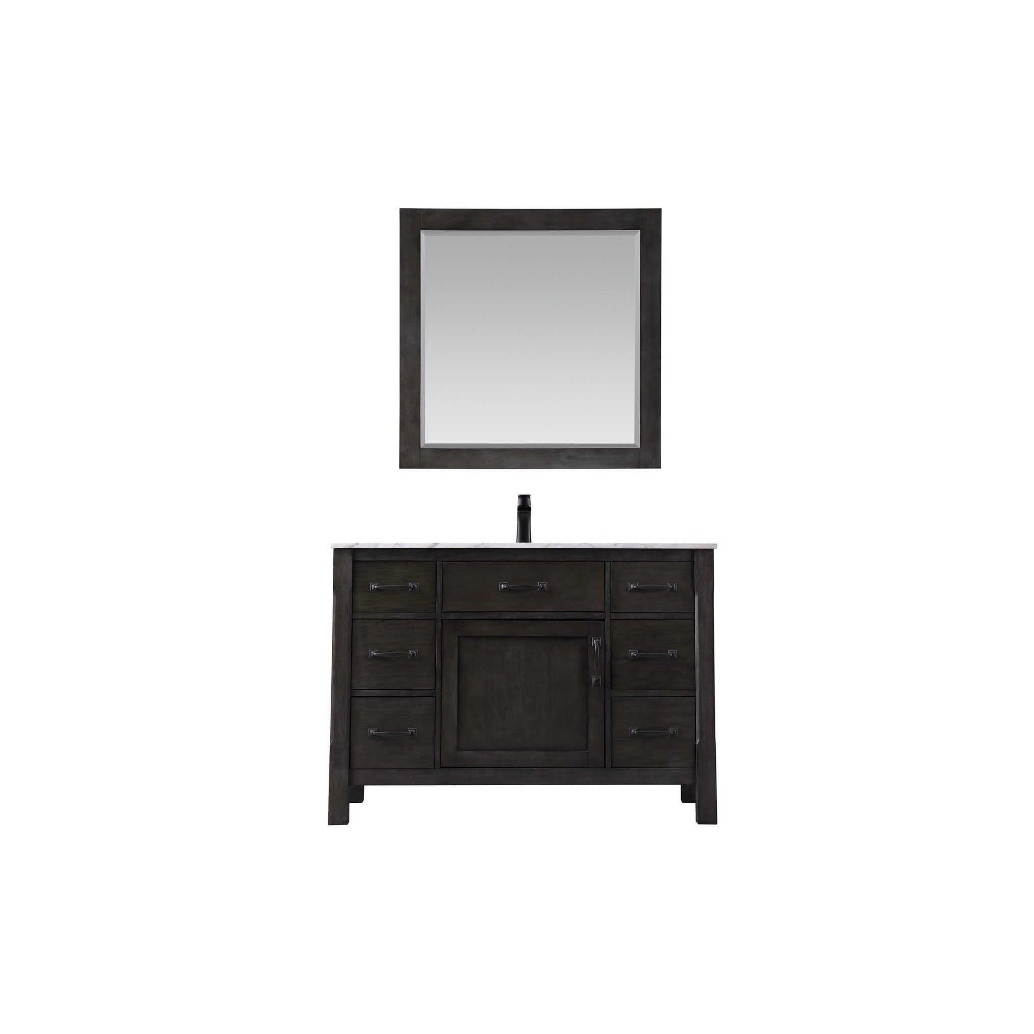 Maribella 48" Single Bathroom Vanity Set in Rust Black and Carrara White Marble Countertop with Mirror