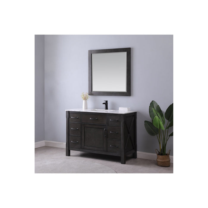 Maribella 48" Single Bathroom Vanity Set in Rust Black and Carrara White Marble Countertop with Mirror