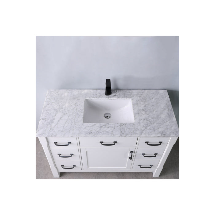 Maribella 48" Single Bathroom Vanity Set in White and Carrara White Marble Countertop without Mirror
