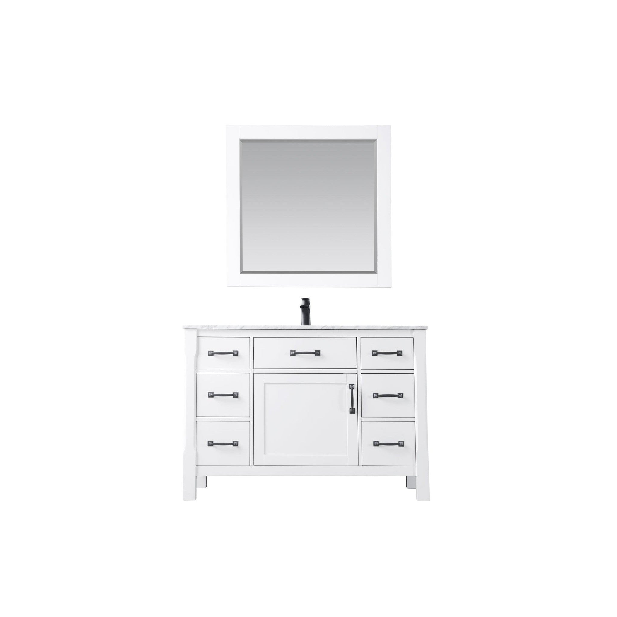 Maribella 48" Single Bathroom Vanity Set in White and Carrara White Marble Countertop with Mirror
