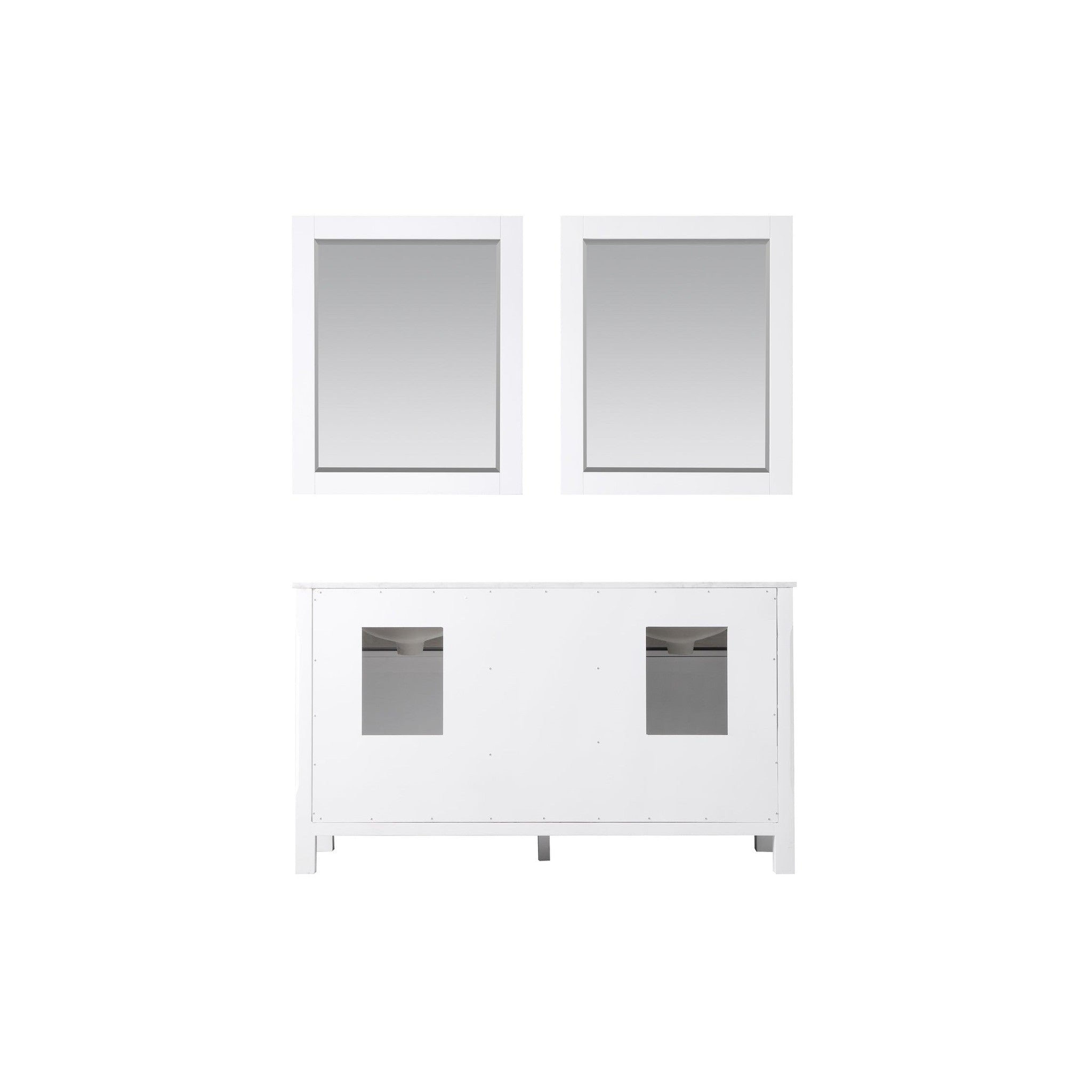 Maribella 60" Double Bathroom Vanity Set in White and Carrara White Marble Countertop with Mirror