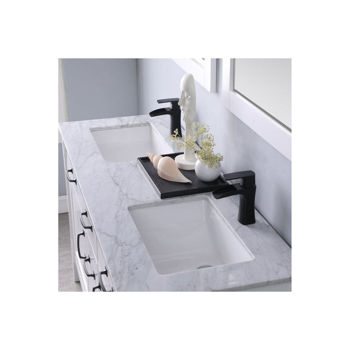 Maribella 60" Double Bathroom Vanity Set in White and Carrara White Marble Countertop with Mirror