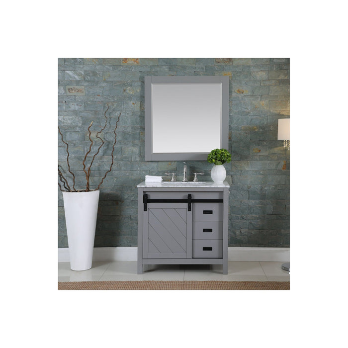 Kinsley 36" Single Bathroom Vanity Set in Gray and Carrara White Marble Countertop with Mirror
