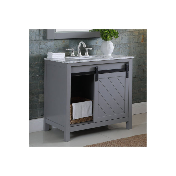 Kinsley 36" Single Bathroom Vanity Set in Gray and Carrara White Marble Countertop with Mirror