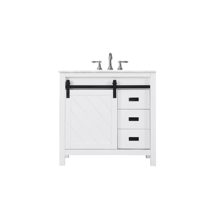 Kinsley 36" Single Bathroom Vanity Set in White and Carrara White Marble Countertop without Mirror