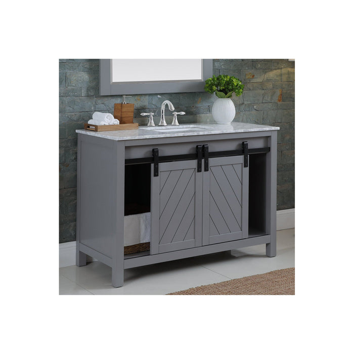 Kinsley 48" Single Bathroom Vanity Set in Gray and Carrara White Marble Countertop with Mirror