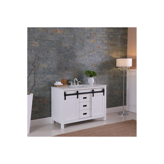 Kinsley 48" Single Bathroom Vanity Set in White and Carrara White Marble Countertop without Mirror