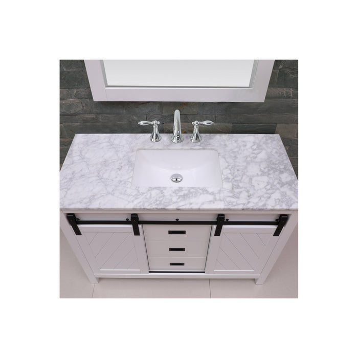 Kinsley 48" Single Bathroom Vanity Set in White and Carrara White Marble Countertop with Mirror